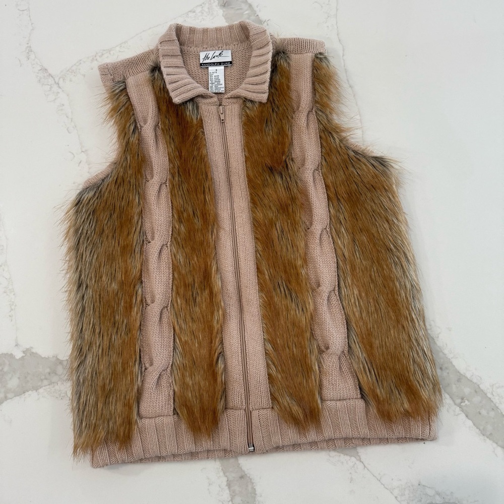 Vintage Randolph Duke Angora Hair/Faux Fur Cashmere Blend Knit Vest Womens Small